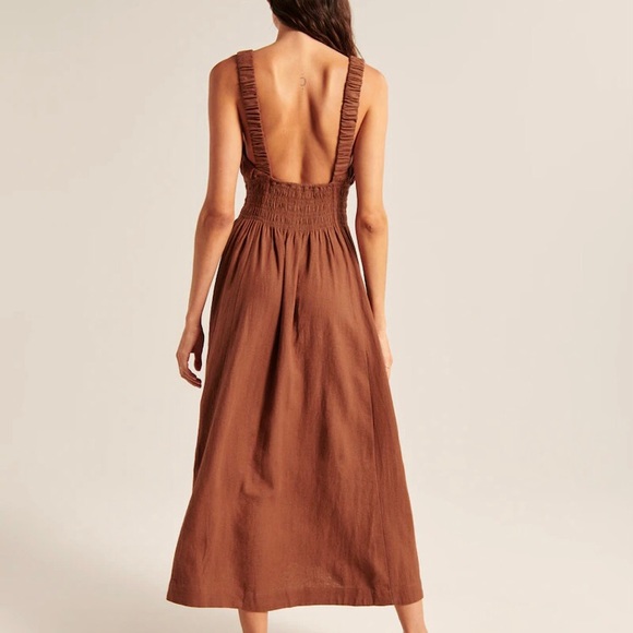 Abercrombie & Fitch Coral Linen Scrunchie Strap Maxi Dress / New - Picture 6 of 7